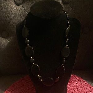 Chunky black plastic beaded necklace